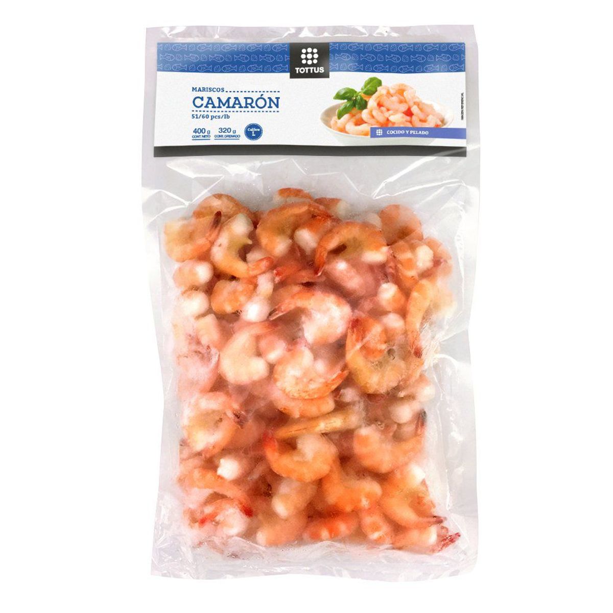 TOTTUS - Camarón Grande Cocido, Pelado con Cola Tottus 400 g
