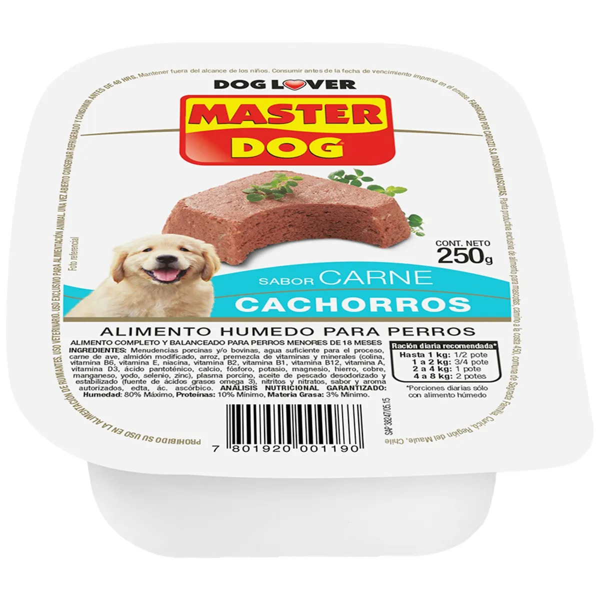 MASTER DOG - Alimento Húmedo Paté para Perro Cachorro Sabor Carne 250 g