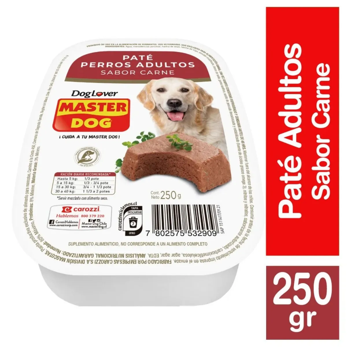 MASTER DOG - Alimento Húmedo Paté para Perro Sabor Carne 250 g