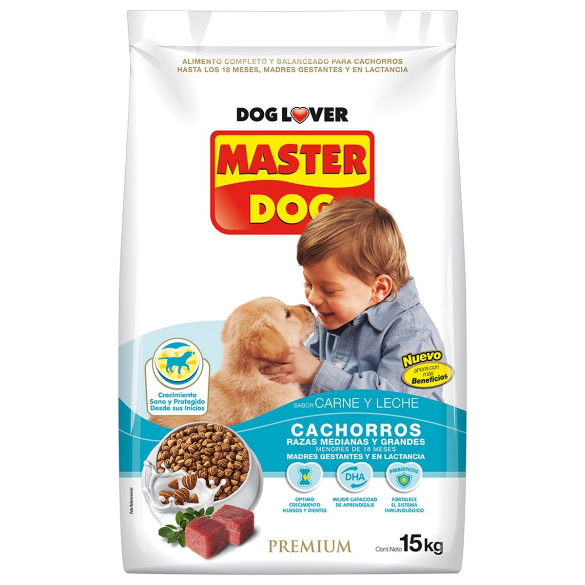 MASTER DOG - Alimento Seco para Perro Cachorro Sabor Carne y Leche 15 Kg