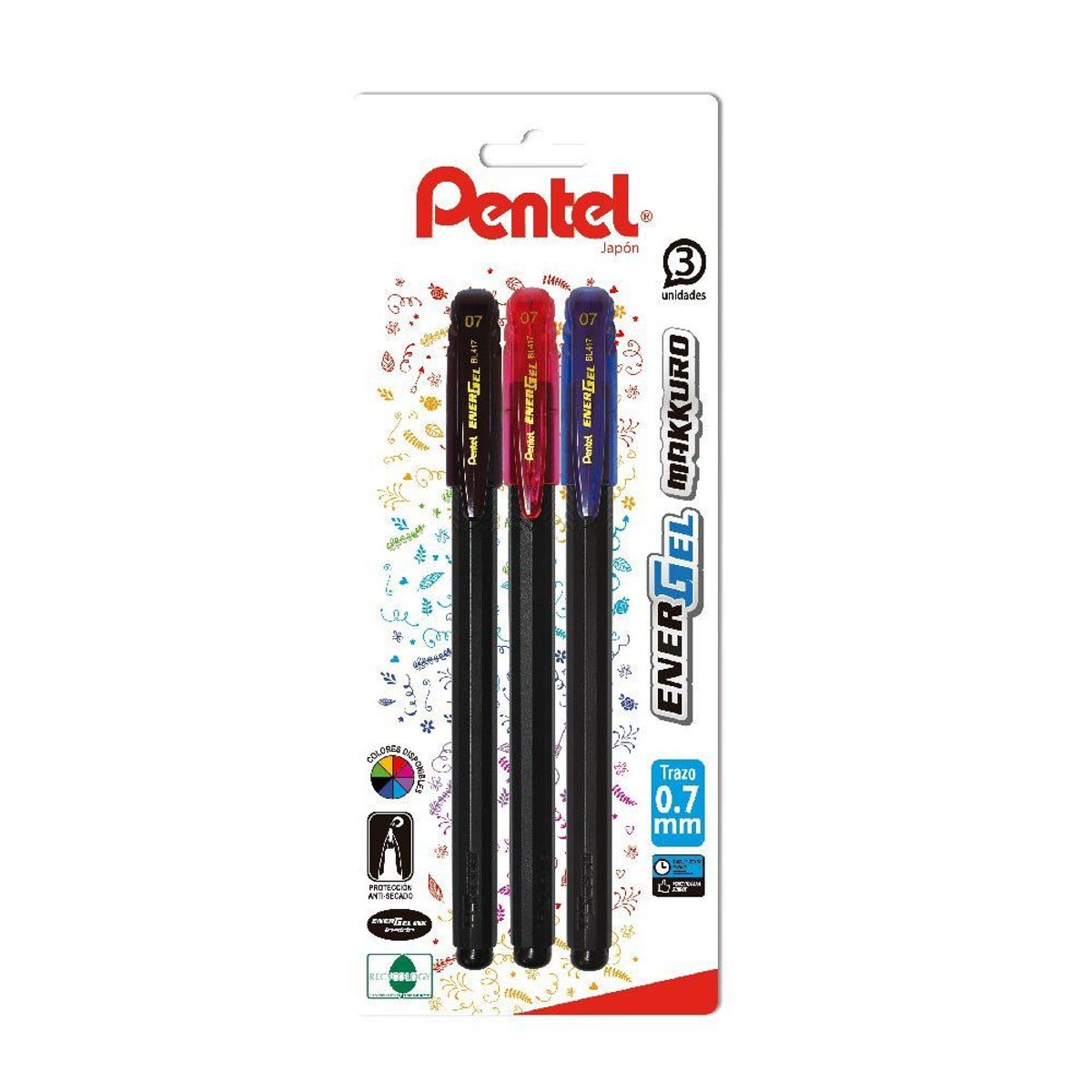 PENTEL - 3 Roller Energel Pentel Makkuro 0,7 m
