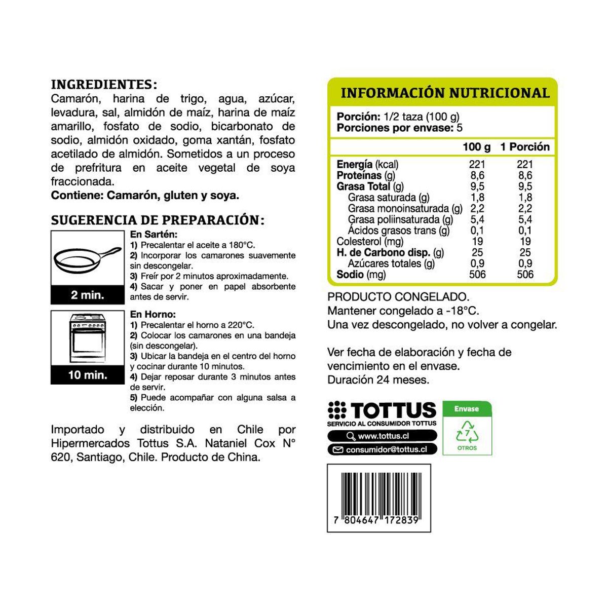 TOTTUS - Camarón Cola Extra Grande Apanado Tottus 500 g