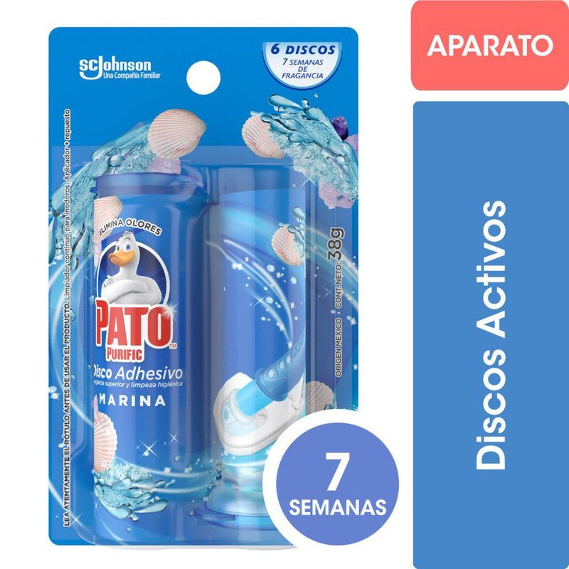PATO PURIFIC - Limpiador de Inodoro Discos Adhesivos Pato Marina Aplicador + Repuesto 38 g