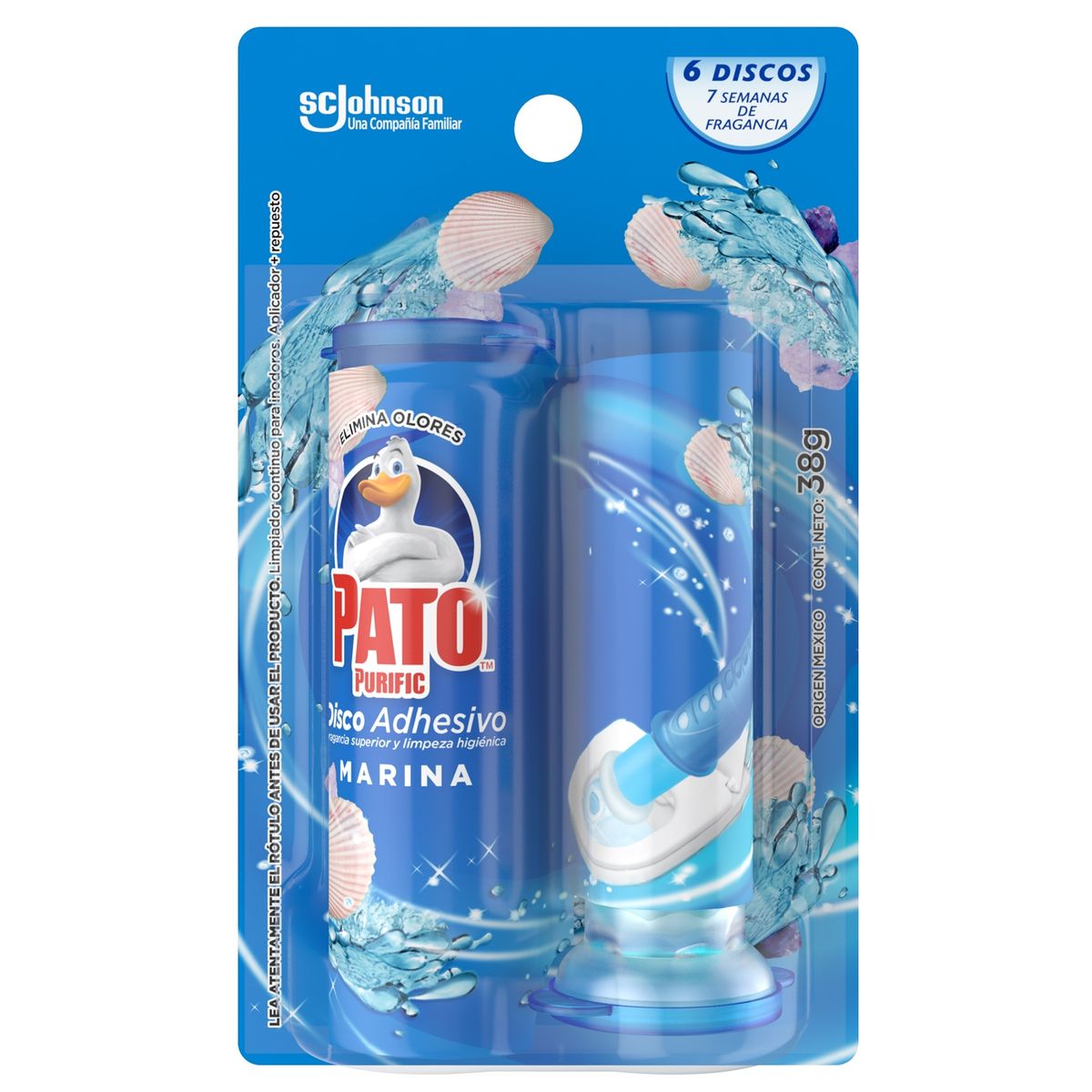 PATO PURIFIC - Limpiador de Inodoro Discos Adhesivos Pato Marina Aplicador + Repuesto 38 g
