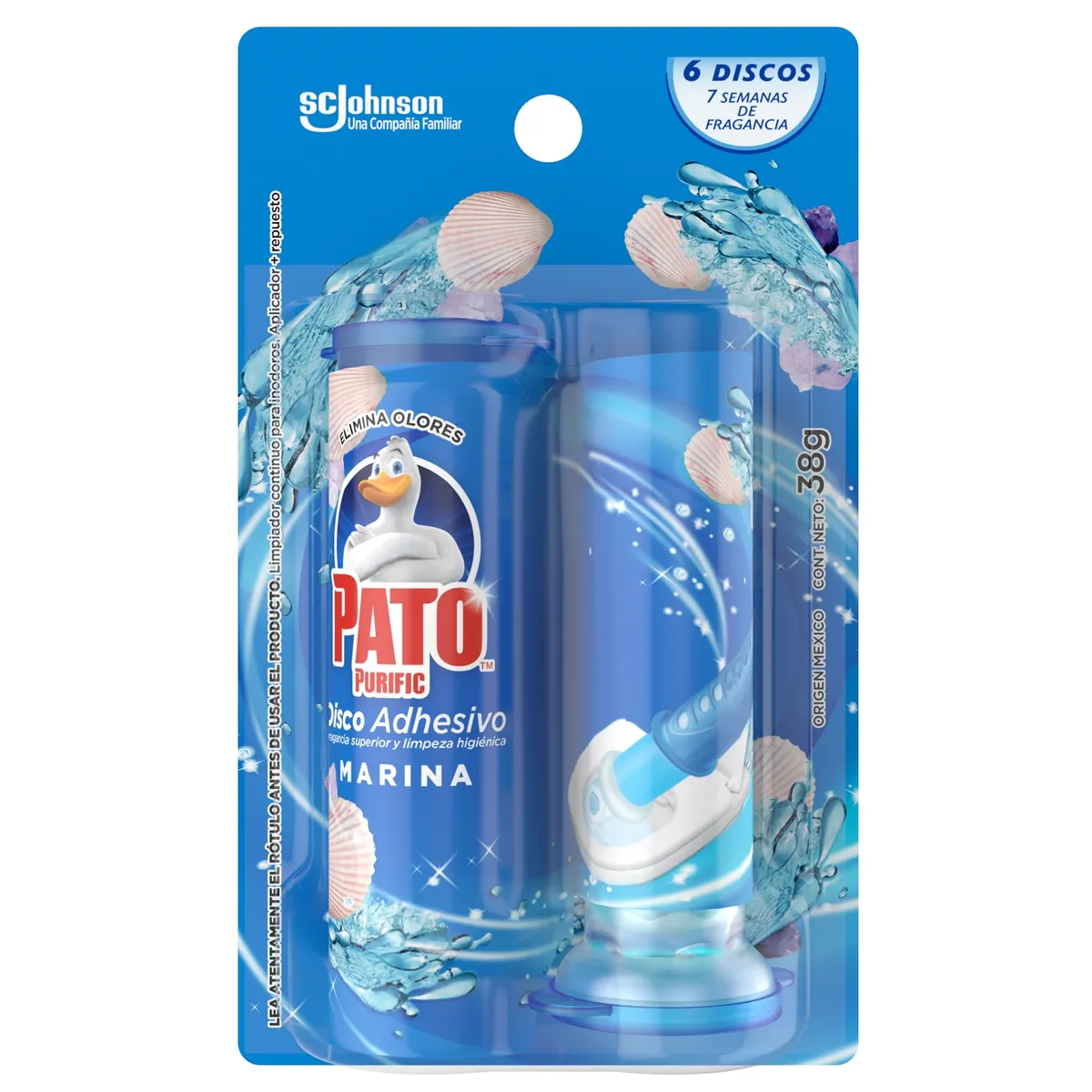 PATO PURIFIC - Limpiador de Inodoro Discos Adhesivos Pato Marina Aplicador + Repuesto 38 g