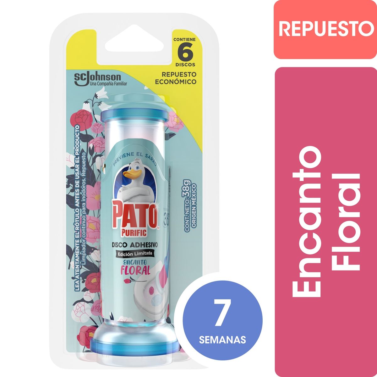 PATO PURIFIC - Repuesto Disco Adhesivo Arcade Floral Pato Purific 6 un