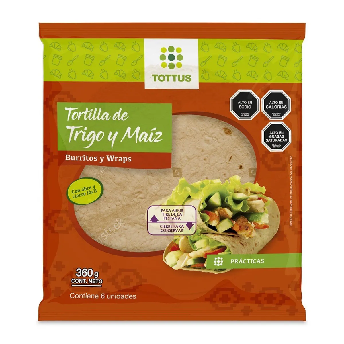TOTTUS - Tortillas Trigo y Maiz Burritos y Wraps Tottus 6 Un 360 g