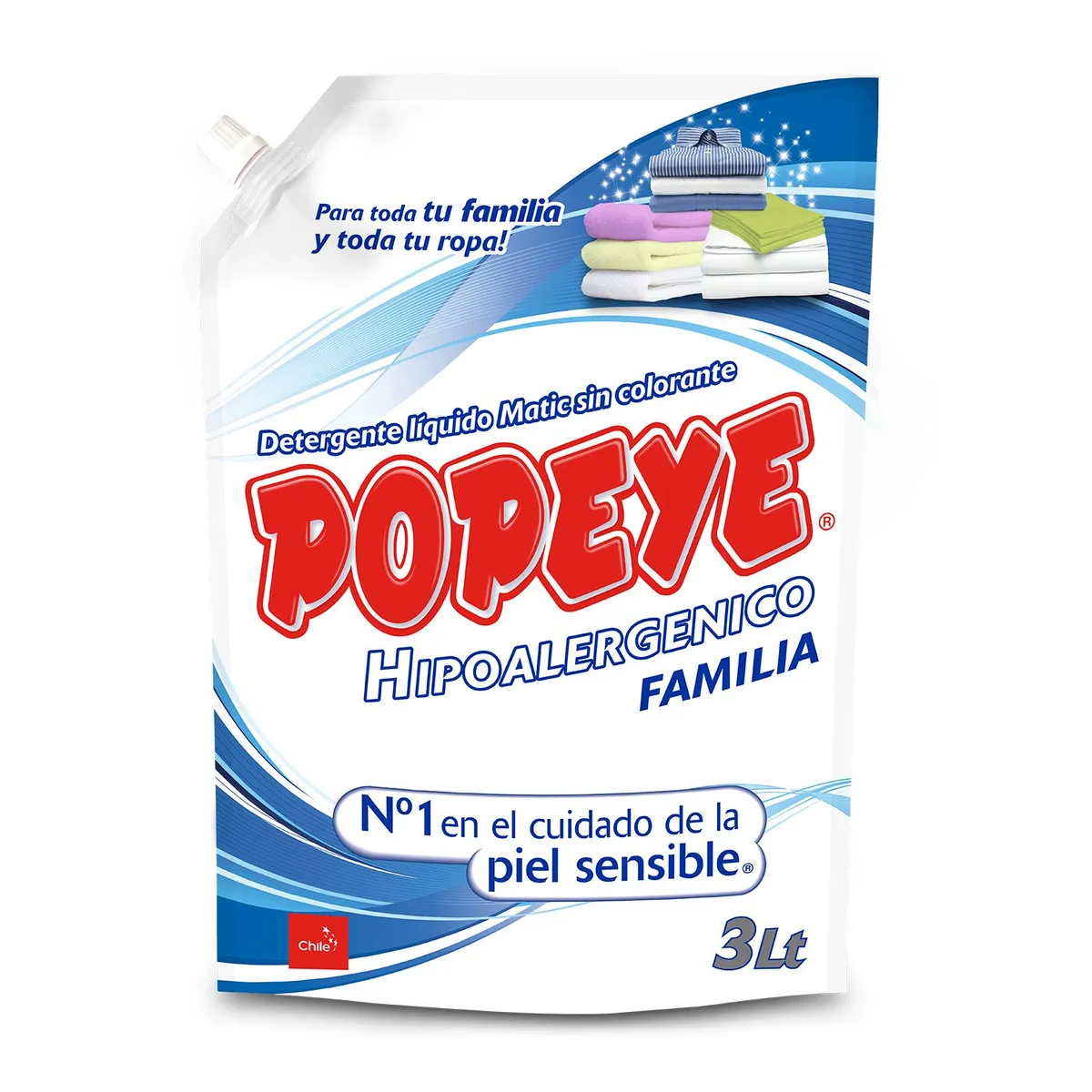 POPEYE - Detergente Líquido Hipoalergénico Familia Doypack Popeye 3 lt