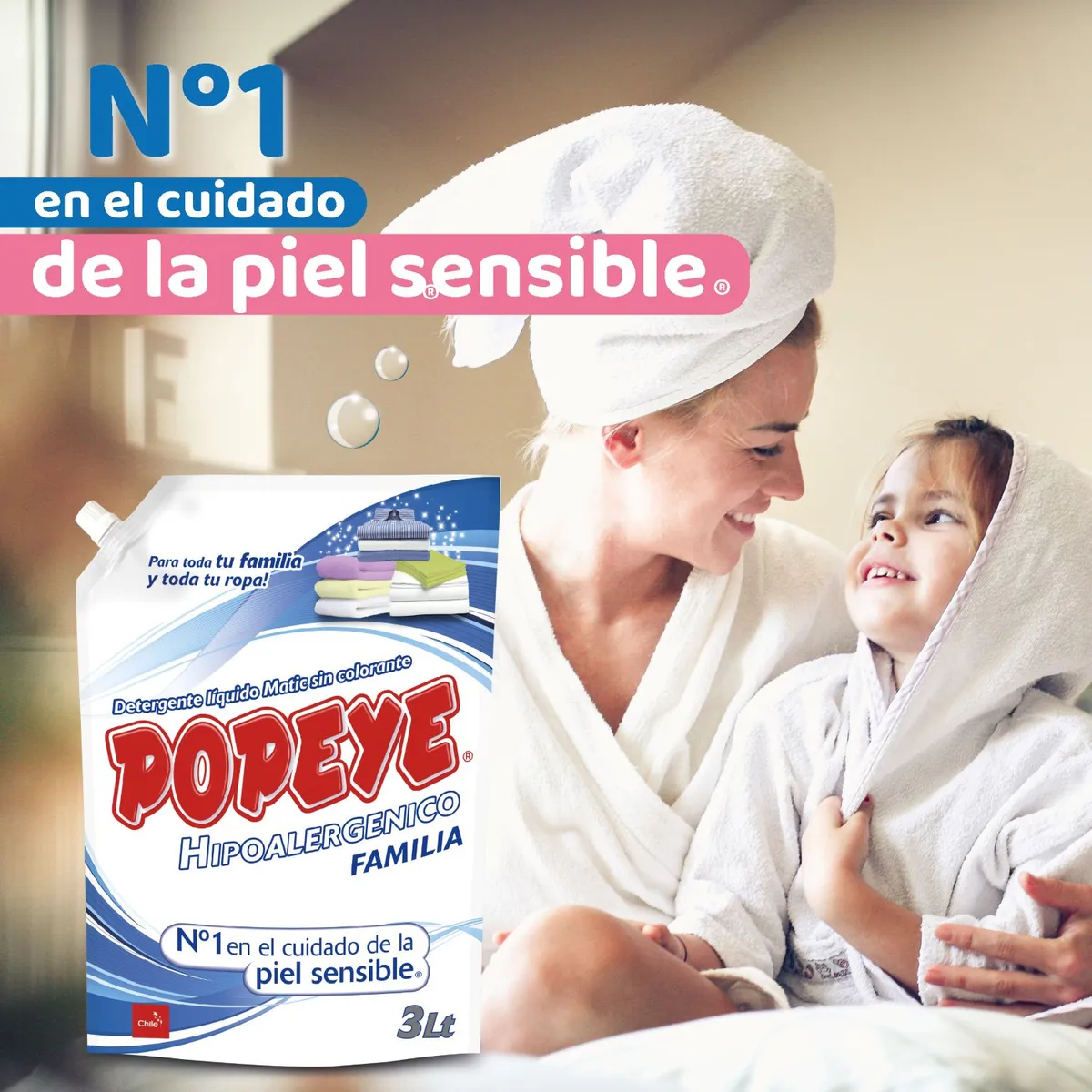 POPEYE - Detergente Líquido Hipoalergénico Familia Doypack Popeye 3 lt