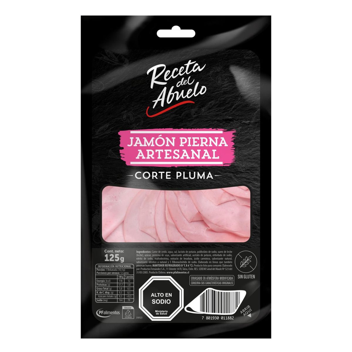 RECETA DEL ABUELO - Jamón de Pierna Cerdo Artesanal Corte Pluma Receta del Abuelo 125 g