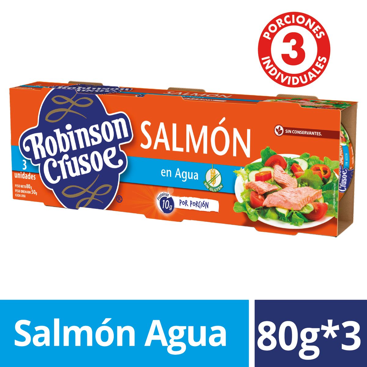 ROBINSON CRUSOE - Tripack Salmón al Agua Robinson Crusoe 3 x 80 g