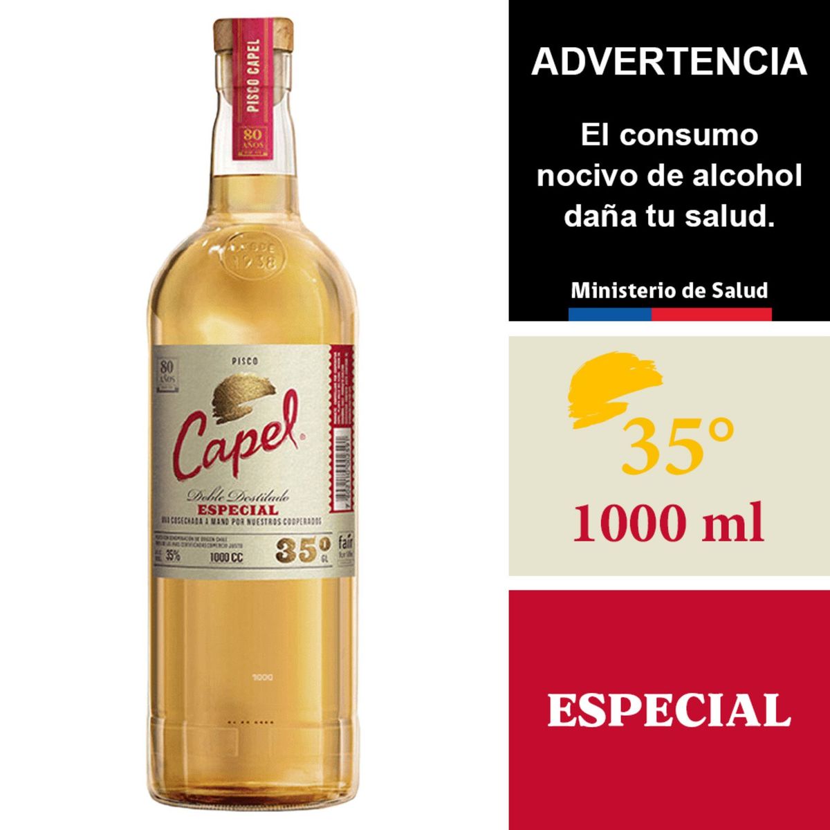 CAPEL - Pisco Capel Doble Destilado Especial 35° 1000 cc