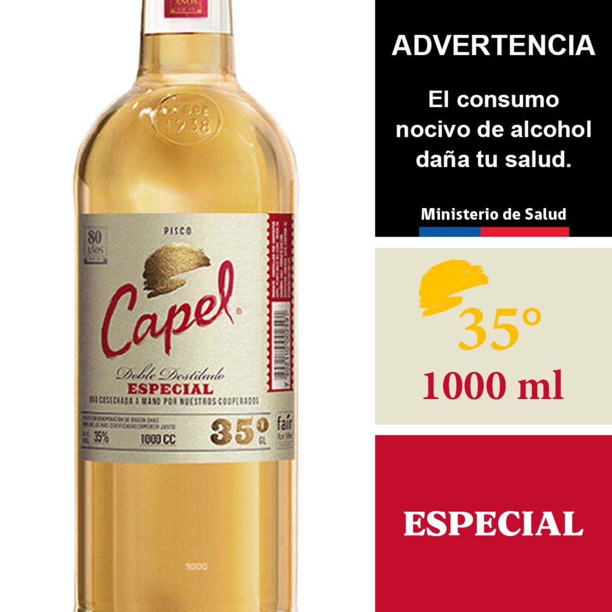 CAPEL - Pisco Capel Doble Destilado Especial 35° 1000 cc