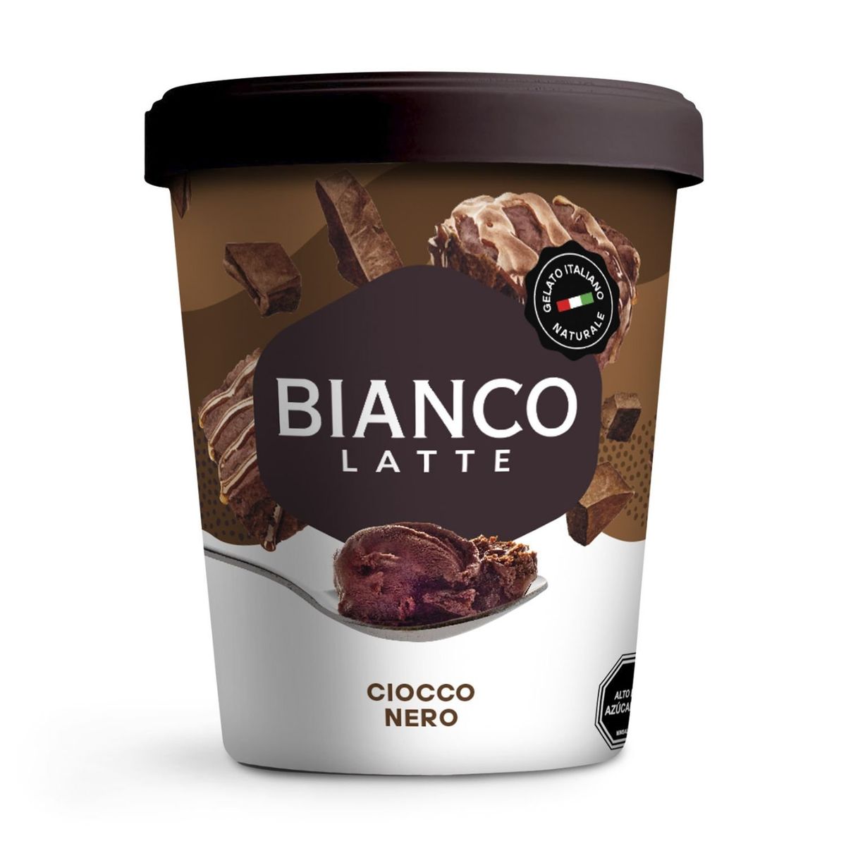 BIANCOLATTE - Helado Gelato Sabor Ciocco Nero Pote Biancolatte 750 ml