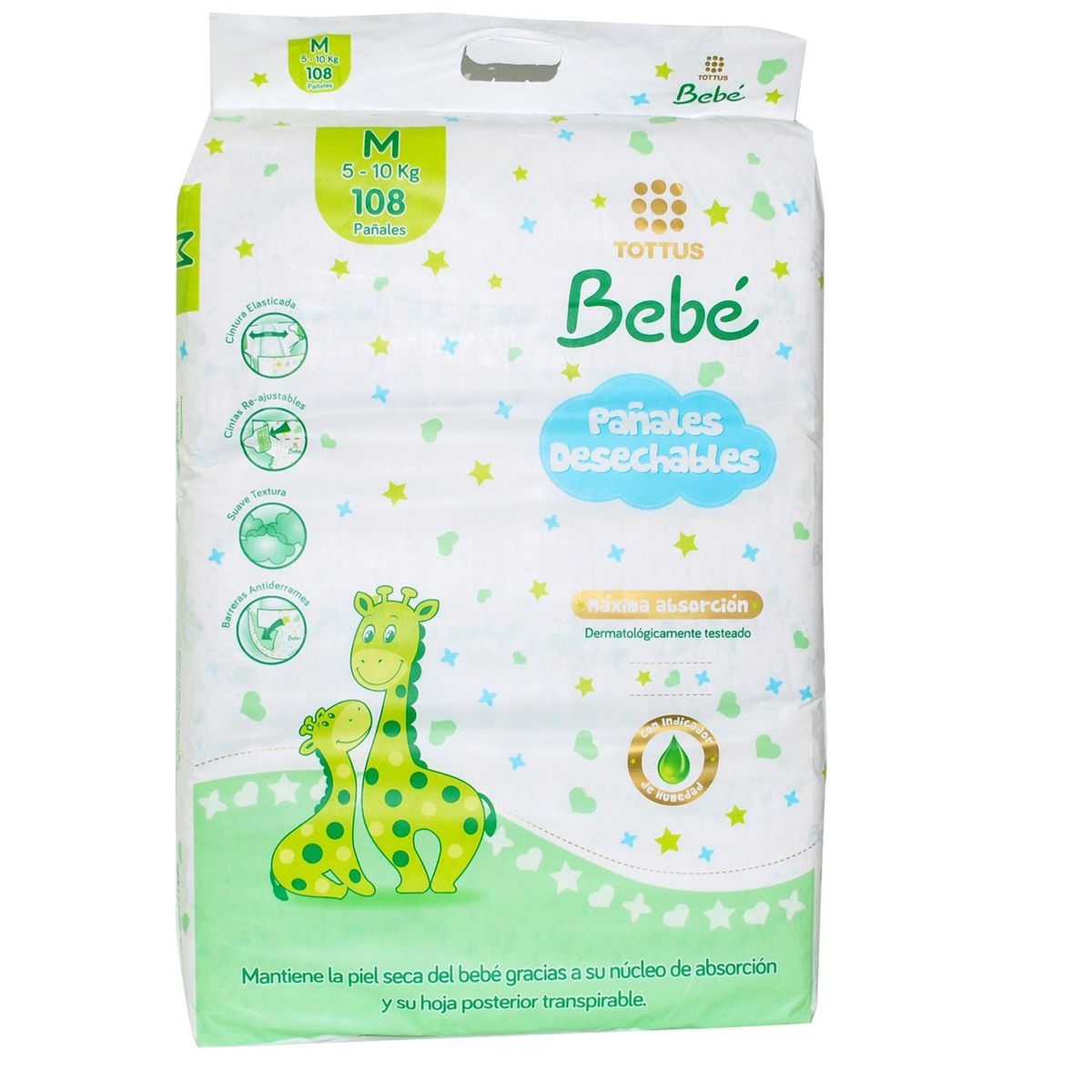 TOTTUS - Pañales Desechables Tottus Talla M 108 Un