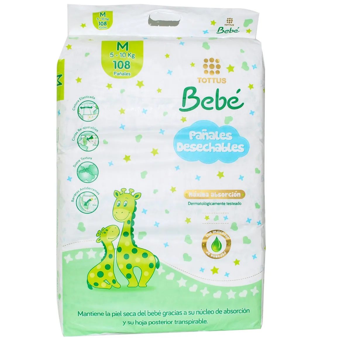 TOTTUS - Pañales Desechables Tottus Talla M 108 Un