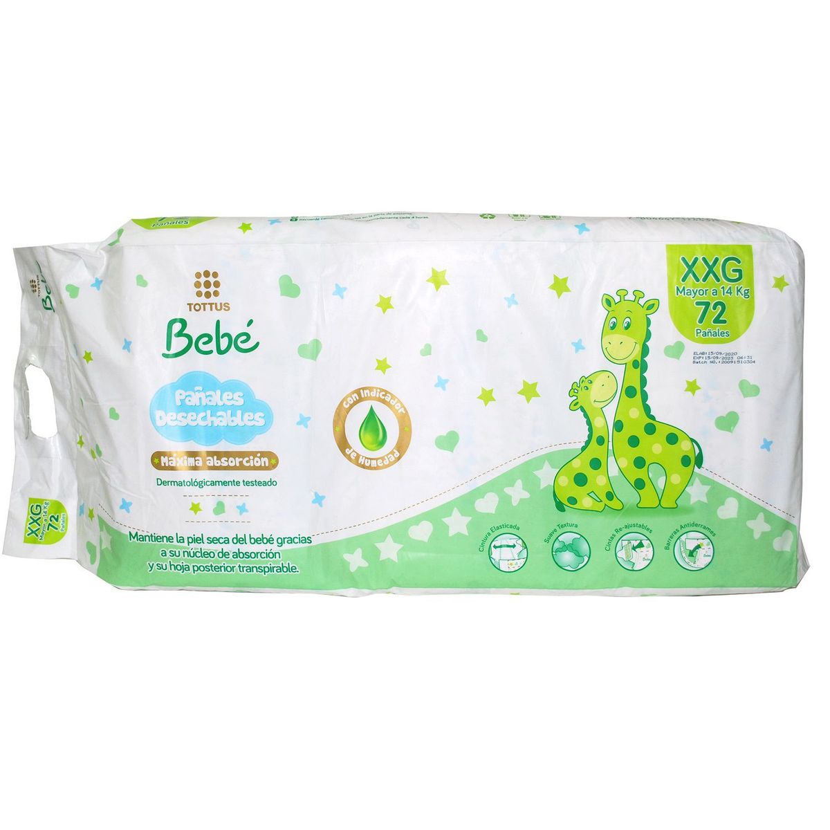 TOTTUS - Pañales Desechables Tottus Talla XXG 72 Un