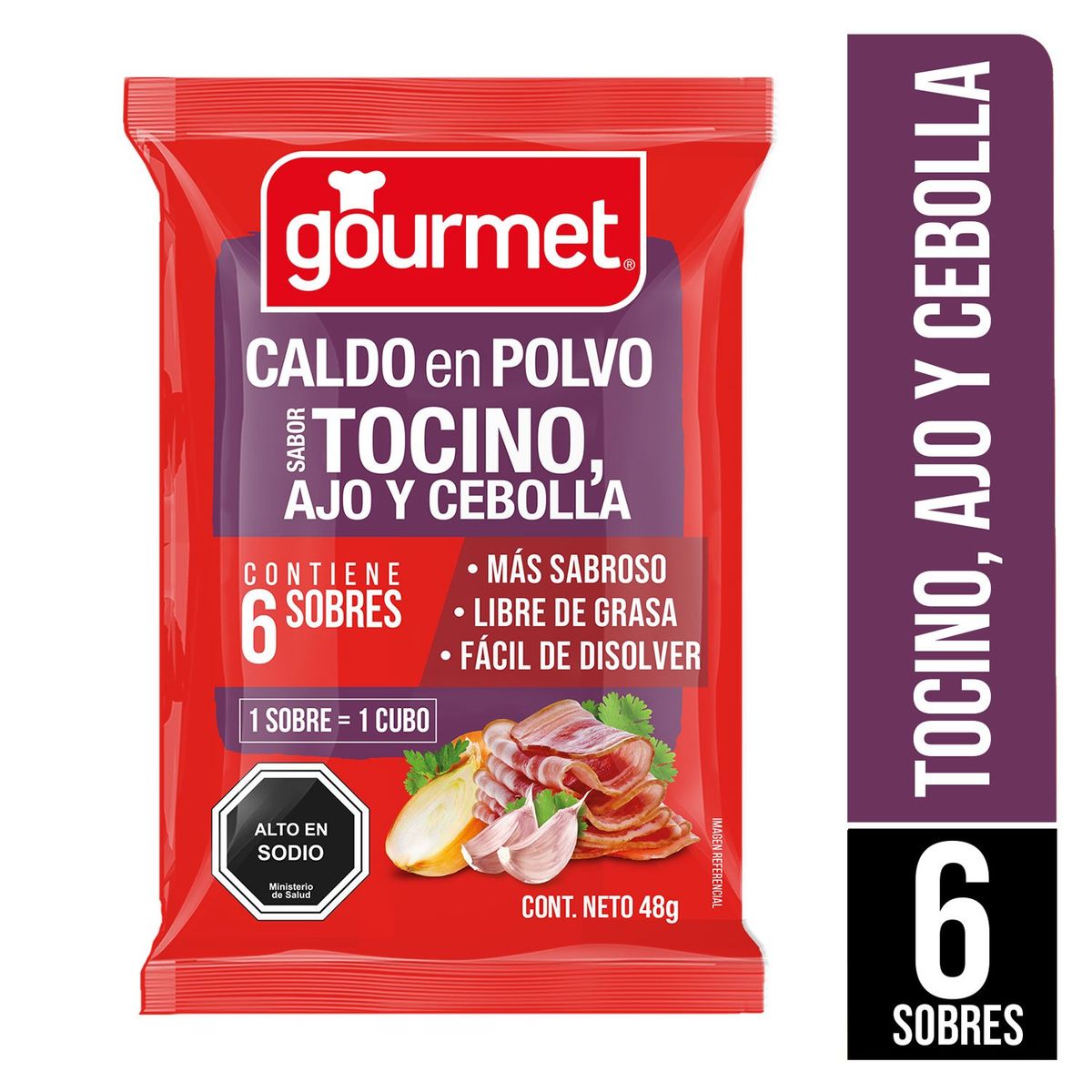 GOURMET - Caldo en Polvo Sabor Tocino, Ajo y Cebolla Gourmet 48 g