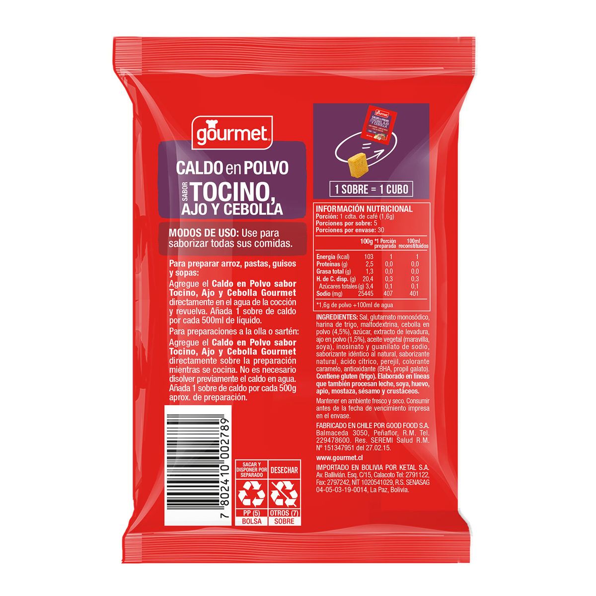 GOURMET - Caldo en Polvo Sabor Tocino, Ajo y Cebolla Gourmet 48 g
