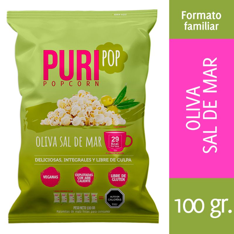 PURISNACKS - Puripop Popcorn Sabor Oliva Sal de Mar 100 g