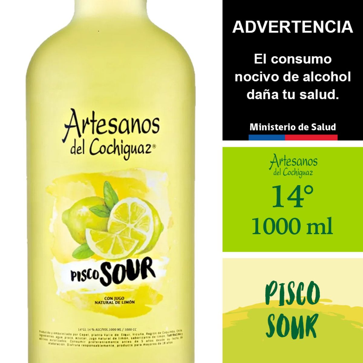 ARTESANOS DEL COCHIGUAZ - Pisco Sour Artesanos 14G 1000 Cc
