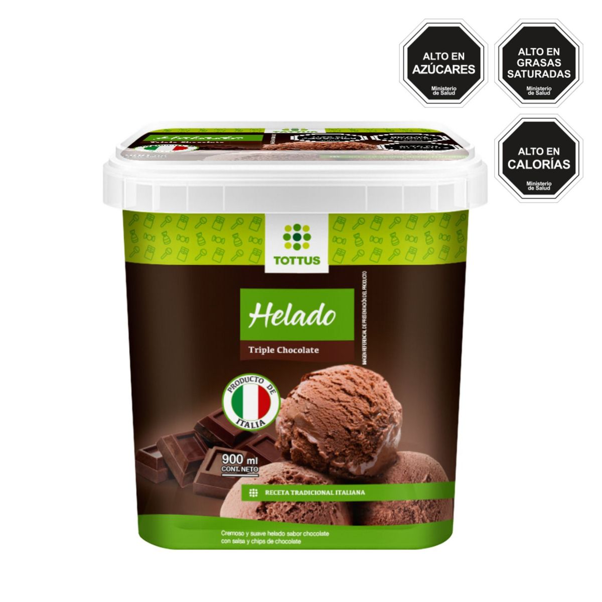TOTTUS - Helado Gelato Triple Chocolate Italiano