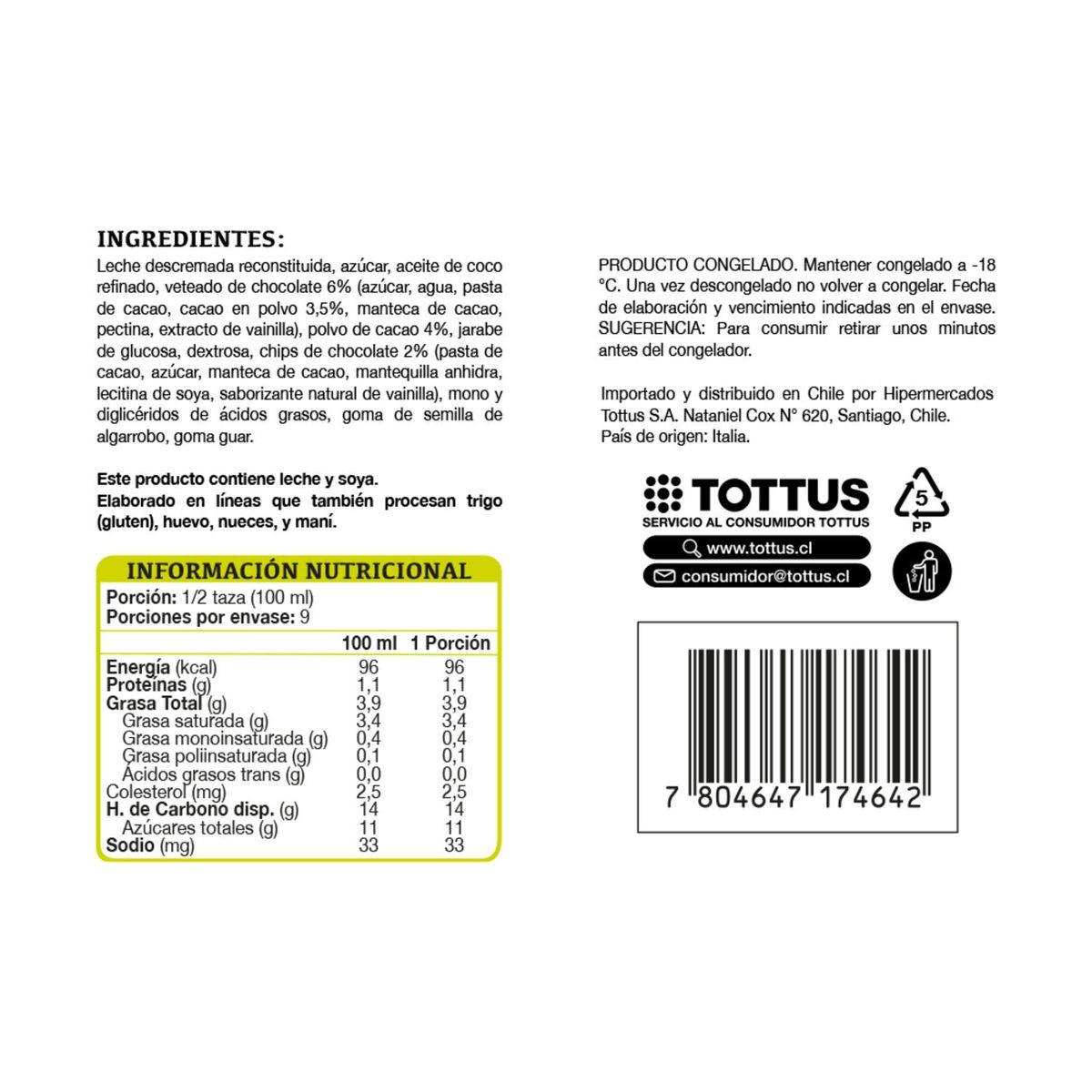 TOTTUS - Helado Gelato Triple Chocolate Italiano