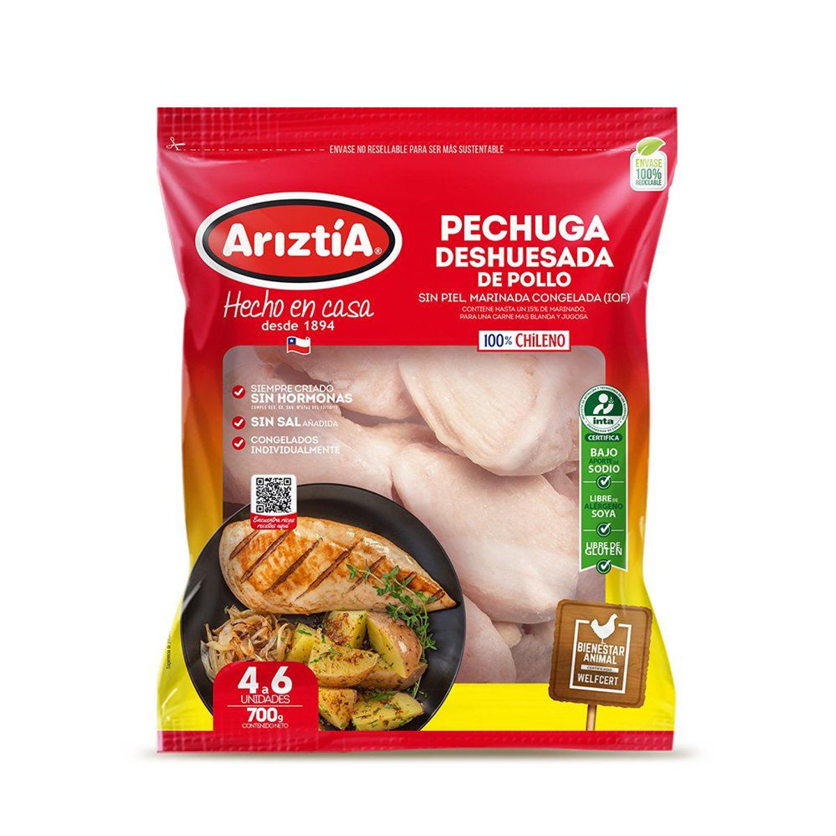ARIZTIA - Pechuga de Pollo Deshuesada Congelada Ariztía 700 g
