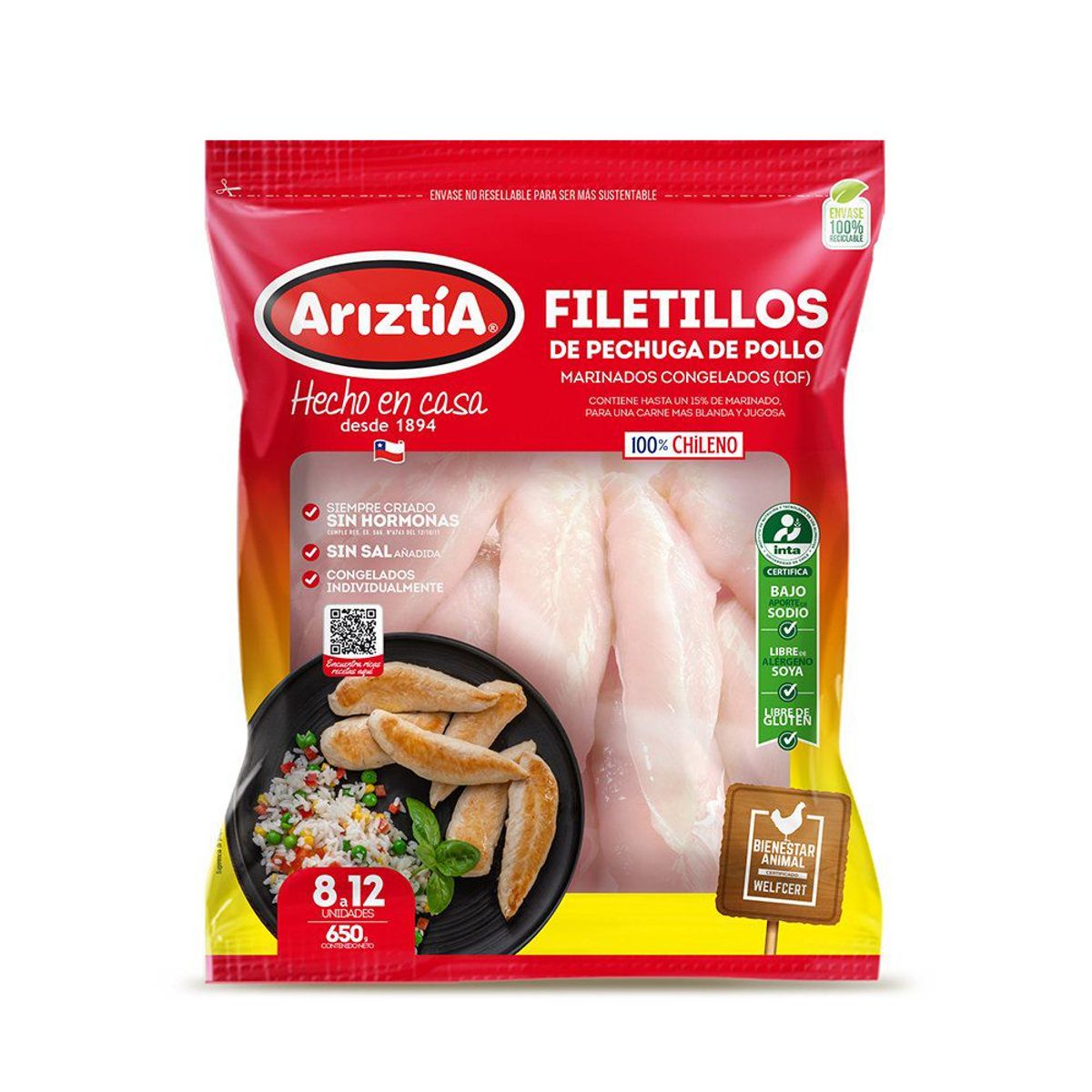 ARIZTIA - Filetitos de Pechuga de Pollo Congelados Ariztía 650 g
