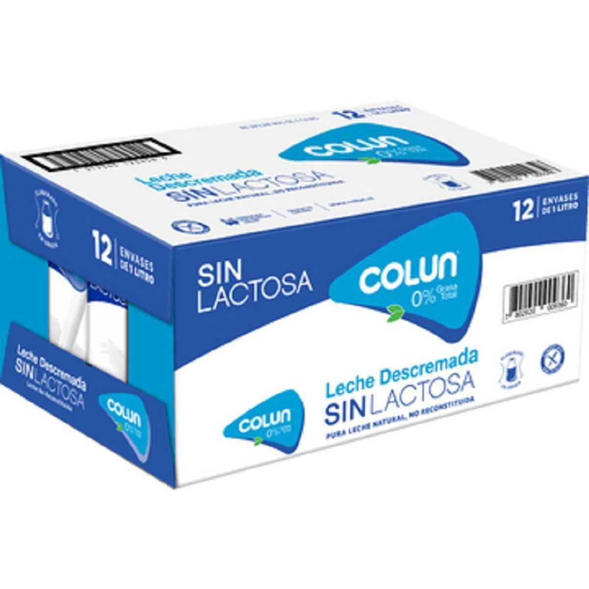 COLUN - Pack Leche Descremada Sin Lactosa Colun 12 x 1 L