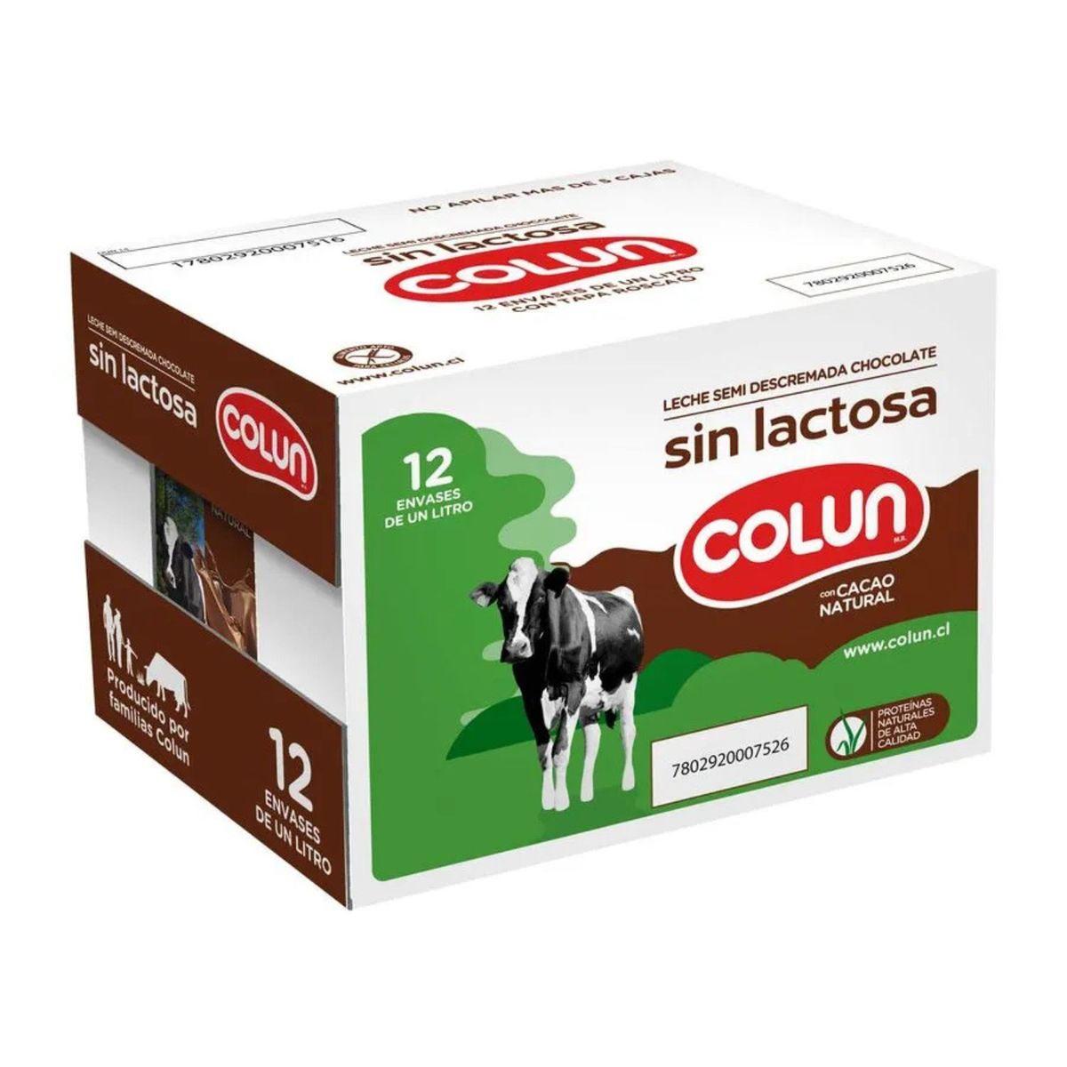 COLUN - Pack Leche Sin Lactosa Sabor Chocolate Colun 12 x 1 L
