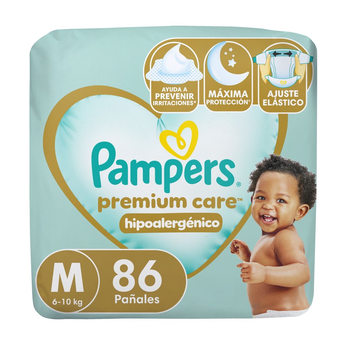 PAMPERS - Pañales Desechables Pampers Premium Care Hipoalergénico Talla M 86 Un