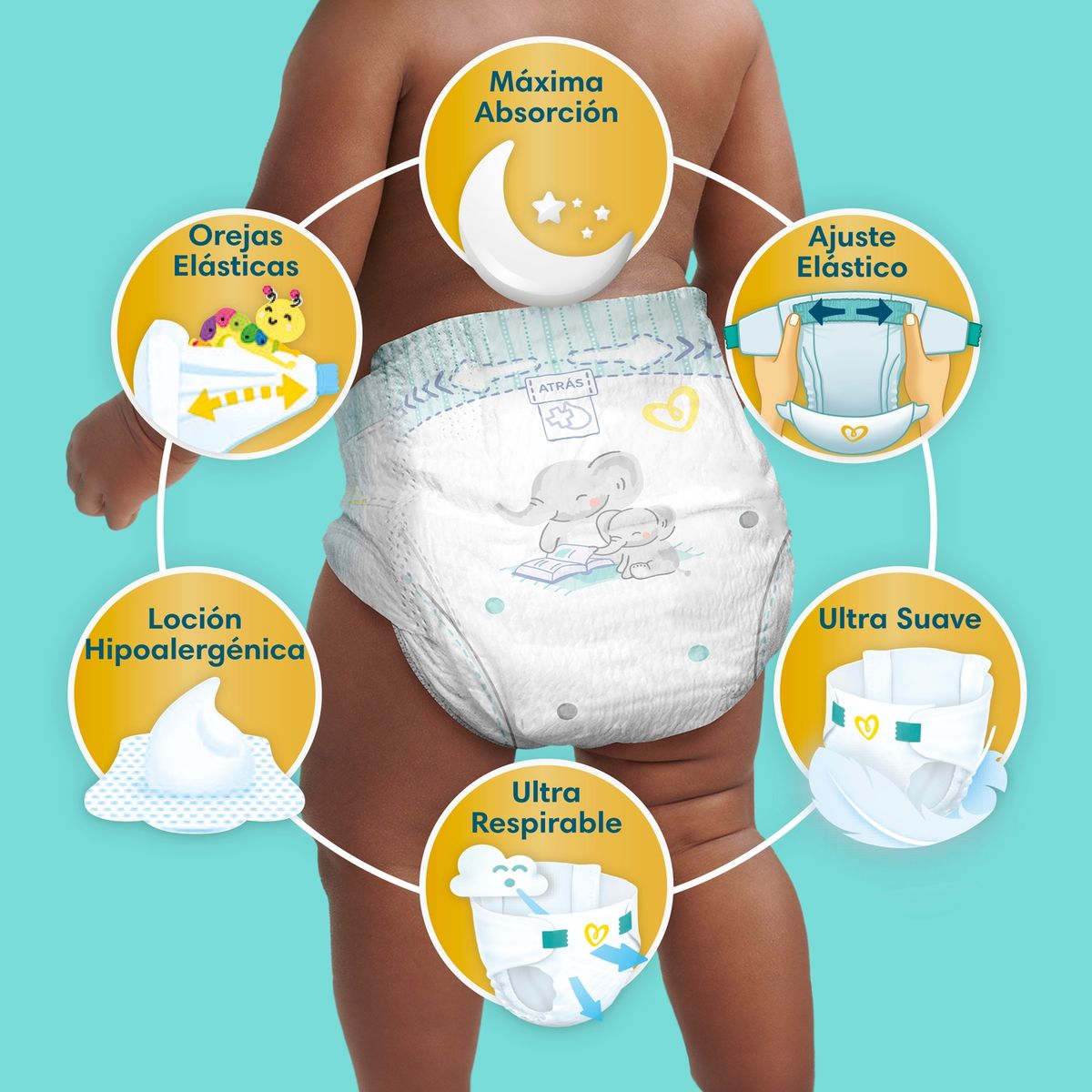 PAMPERS - Pañales Desechables Pampers Premium Care Hipoalergénico Talla M 86 Un