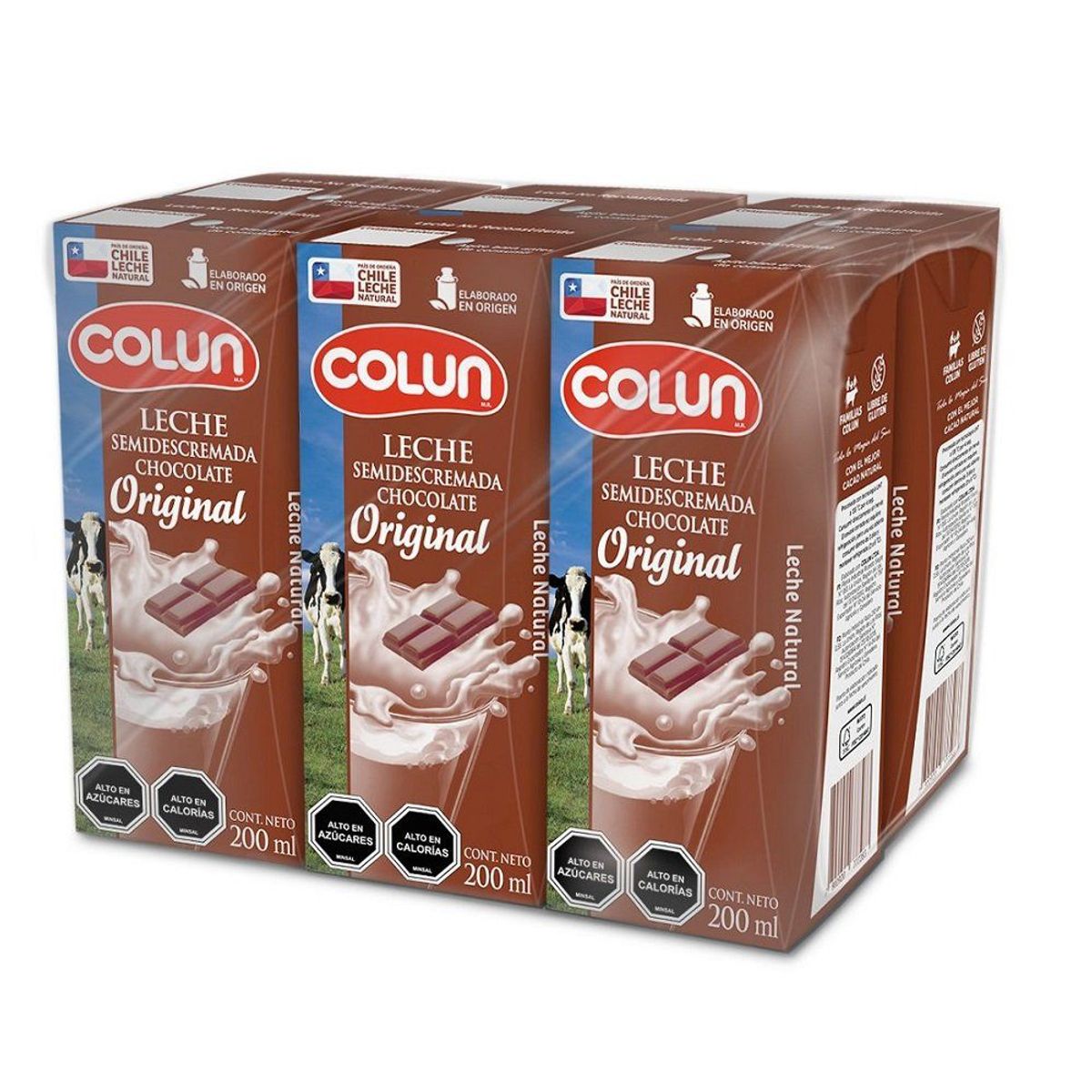 COLUN - Pack Leche Semi Descremada Colun Sabor Chocolate 6 x 200 ml