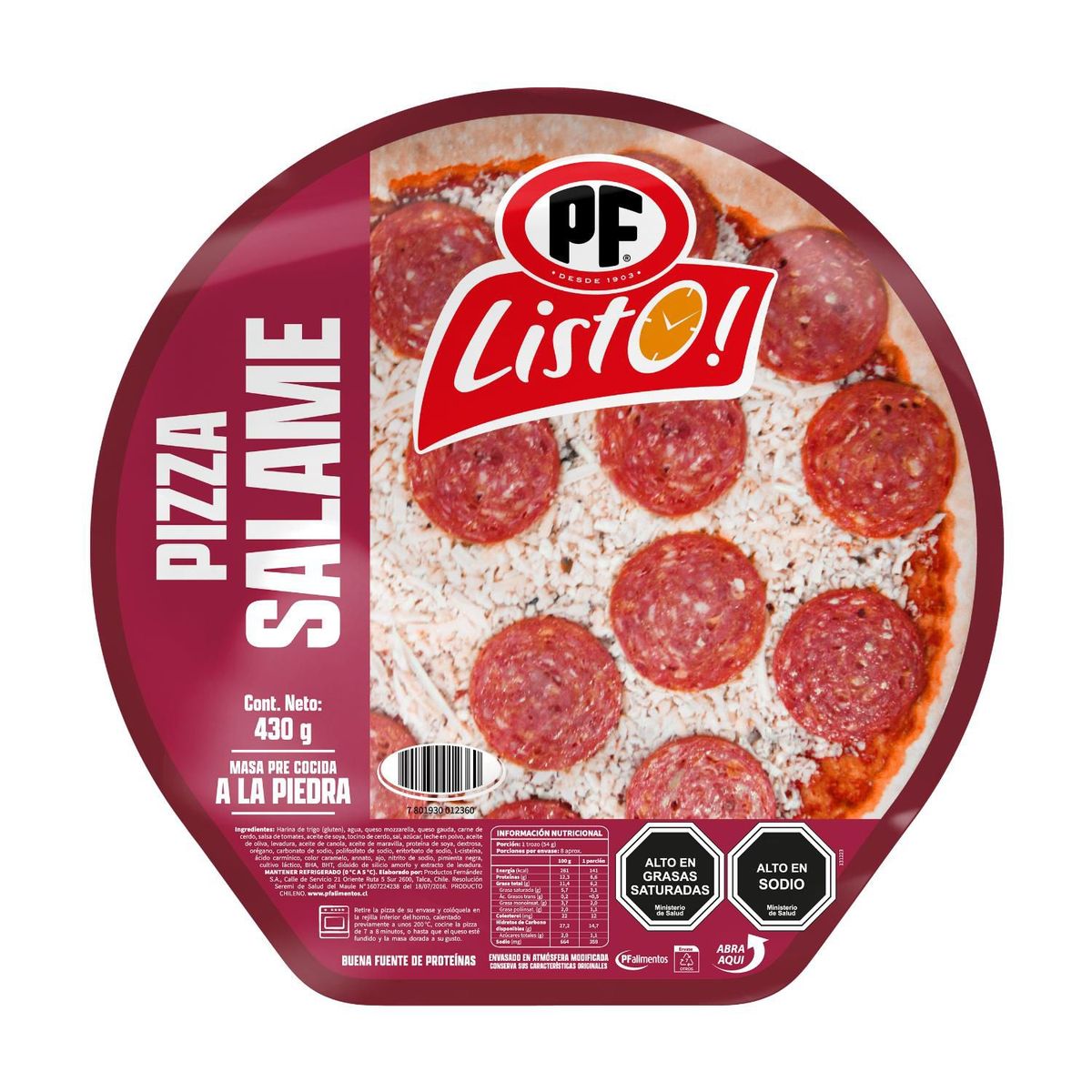 PF LISTO - Pizza Salame Masa a la Piedra PF Listo 430 g