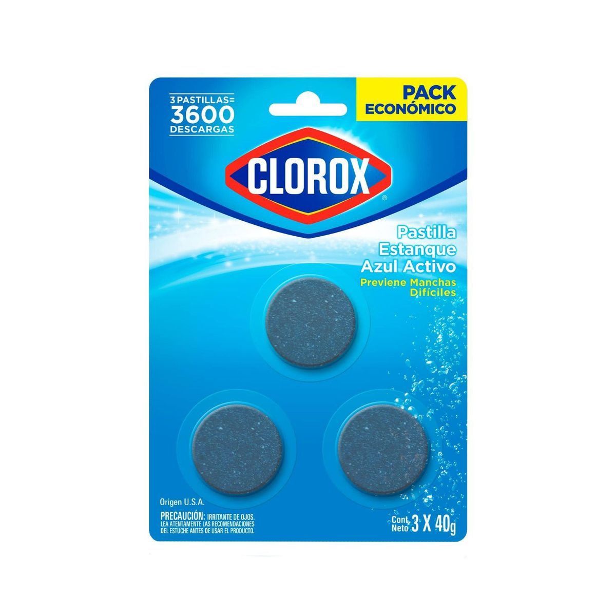 CLOROX - Pack Pastillas para Estanque de Inodoro Clorox Azul Activo 3 x 40 gr