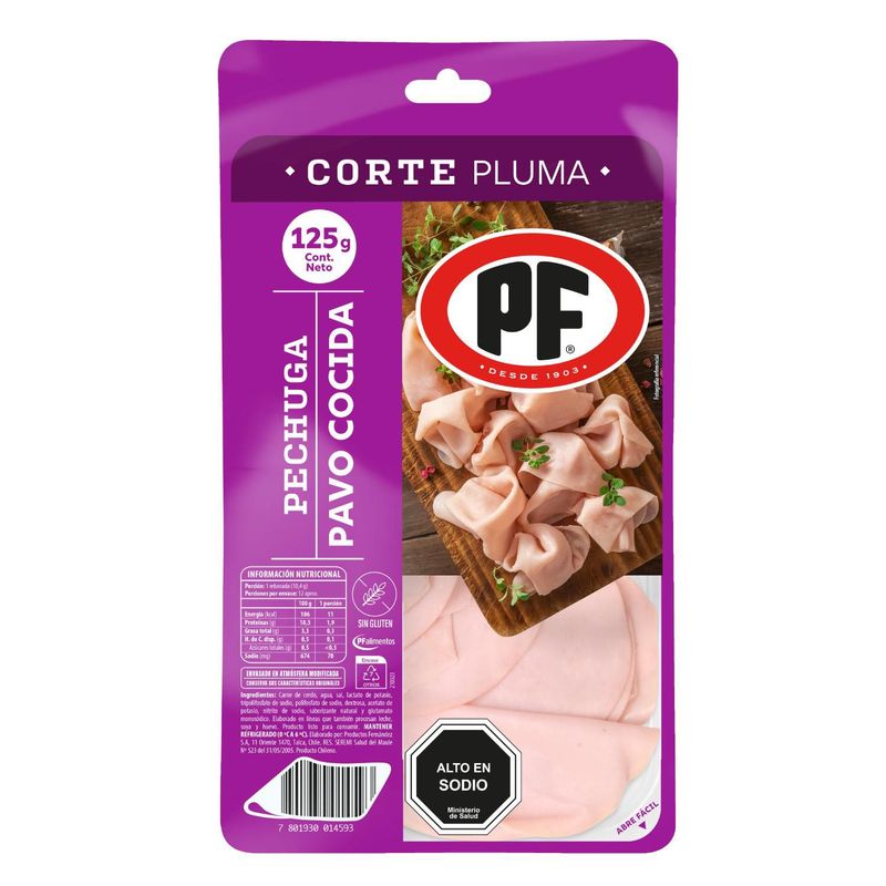 PF - Pechuga de Pavo Cocida Corte Pluma PF 125 g