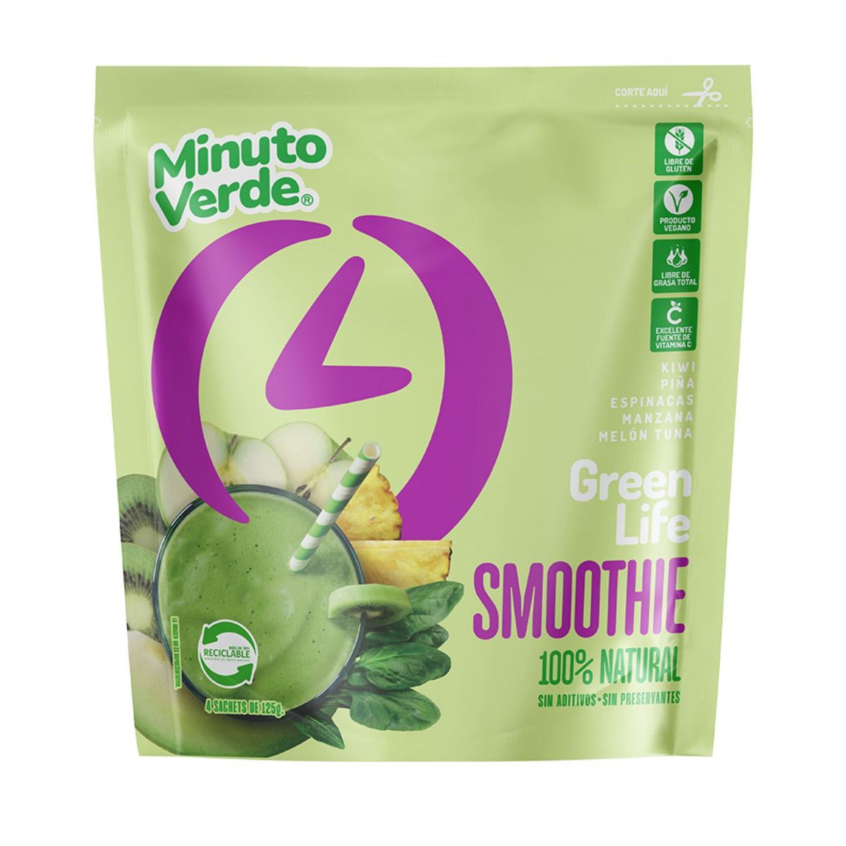 MINUTO VERDE - Smoothie Mix Green Life Congelado Minuto Verde 500 g