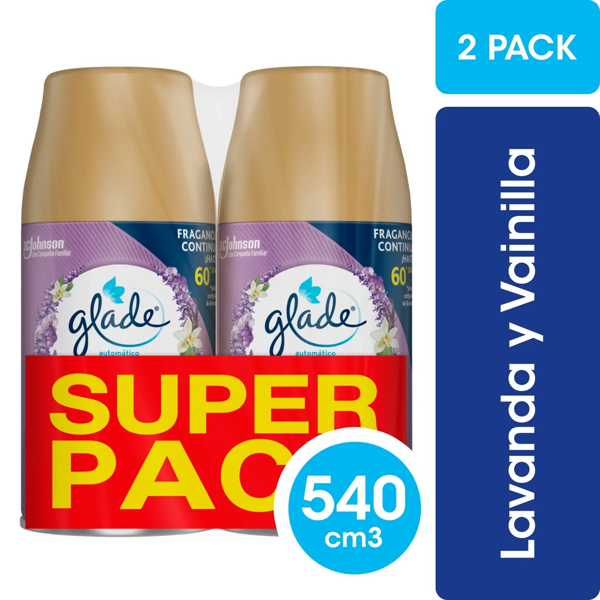 GLADE - Pack Repuesto Glade Automático Lavanda y Vainilla + Algodón 2 x 270 ml