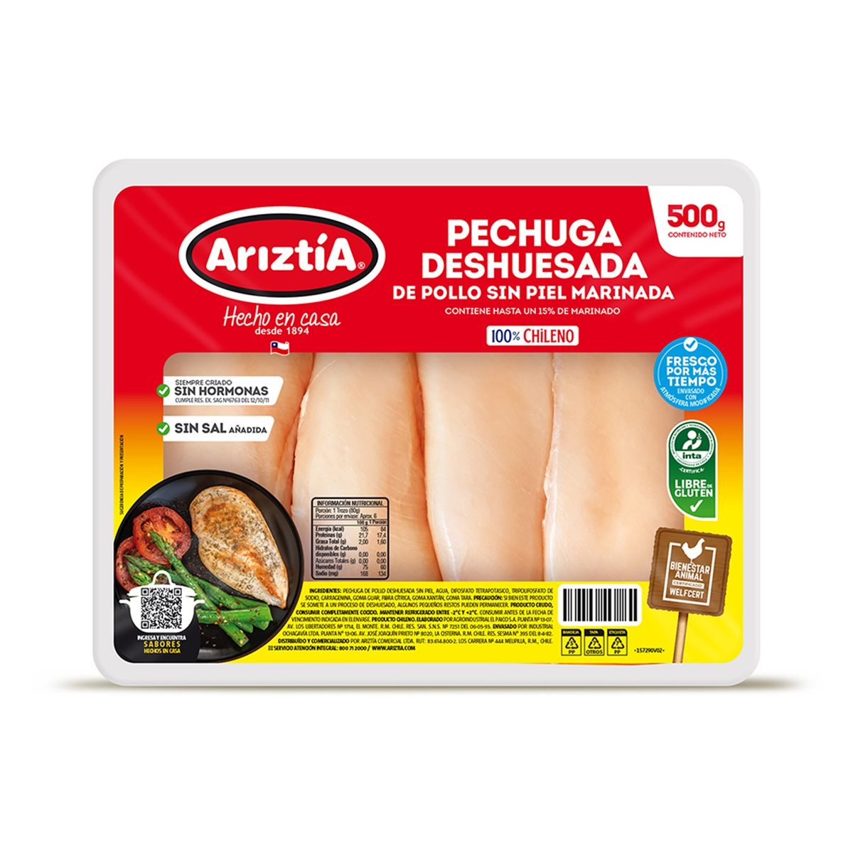 ARIZTIA - Pechuga de Pollo Deshuesada Ariztía 500 g