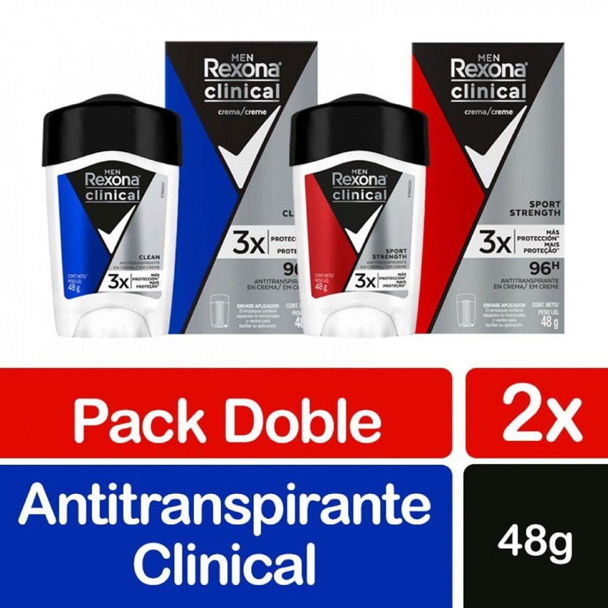 REXONA - Pack Desodorante en Barra Rexona Antitranspirante Men 2 x 48 g