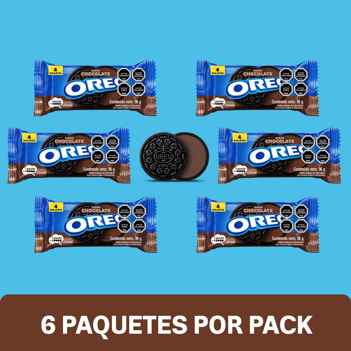OREO - Pack Galleta Oreo Rellena con Crema Sabor Chocolate 6 x 36 g