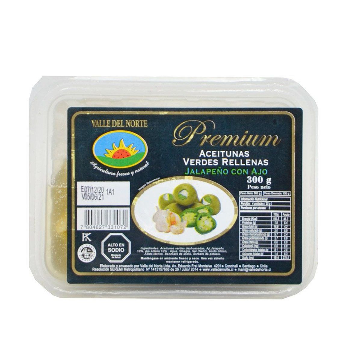 VALLE DEL NORTE - Aceituna Rellena Jalapeño Ajo Premium