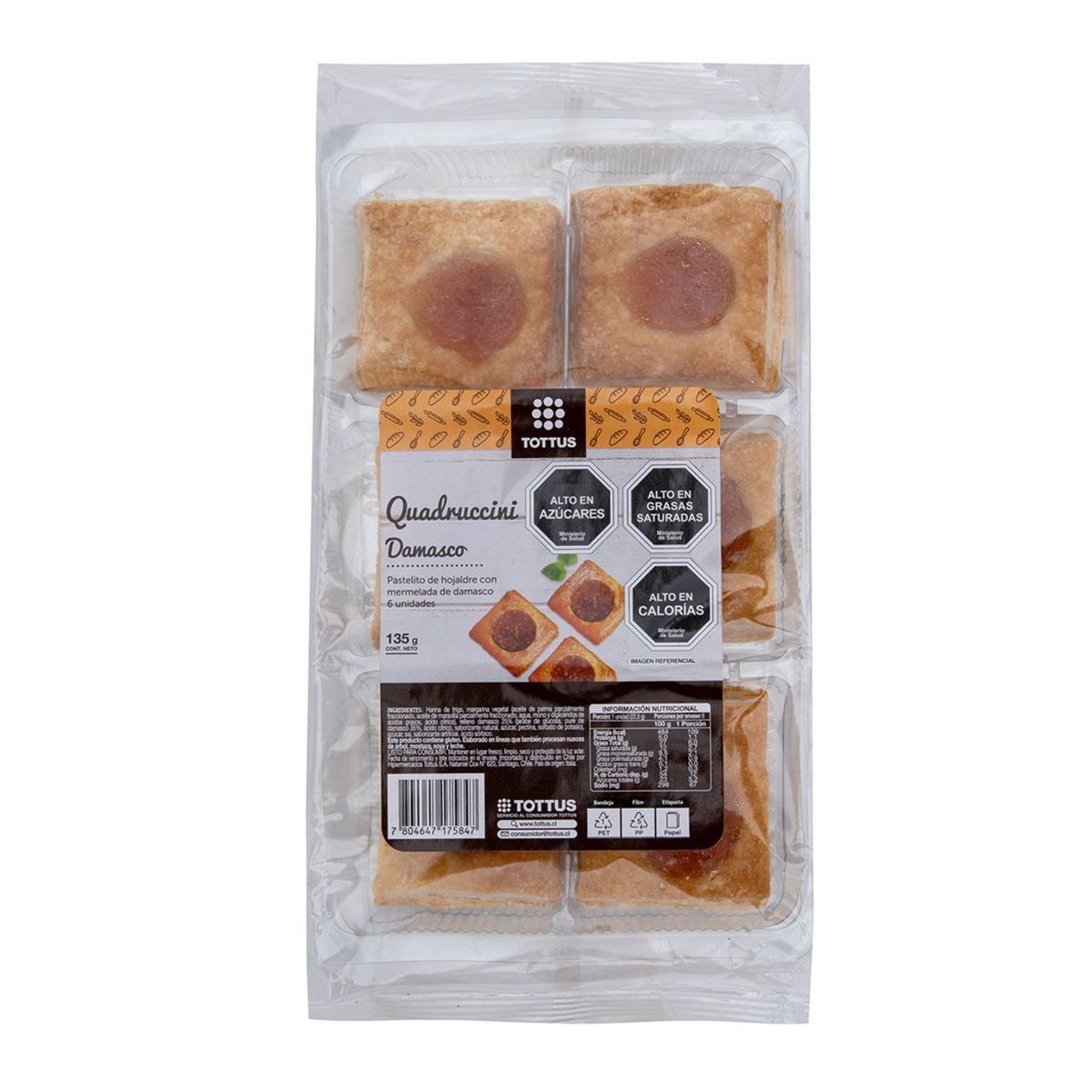 TOTTUS - Cuadraditos de Hojaldre con Mermelada de Damasco Tottus 135 g