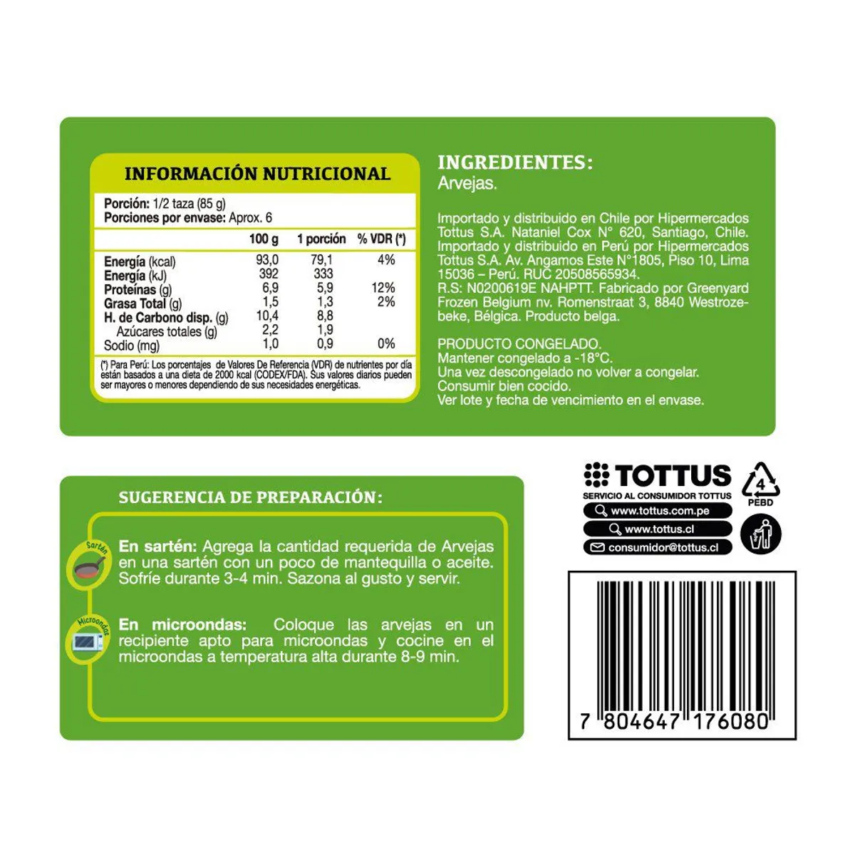 TOTTUS - Arvejas Congeladas Tottus 500 g