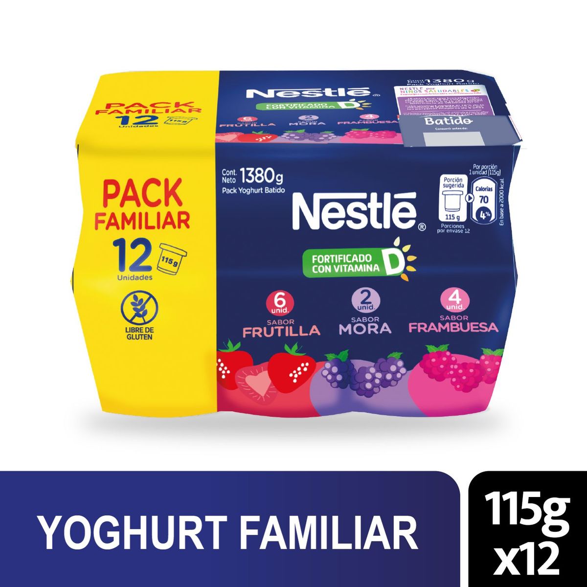NESTLE - Pack Yoghurt Frutilla, Mora y Frambuesa Nestle 12 x 155 g