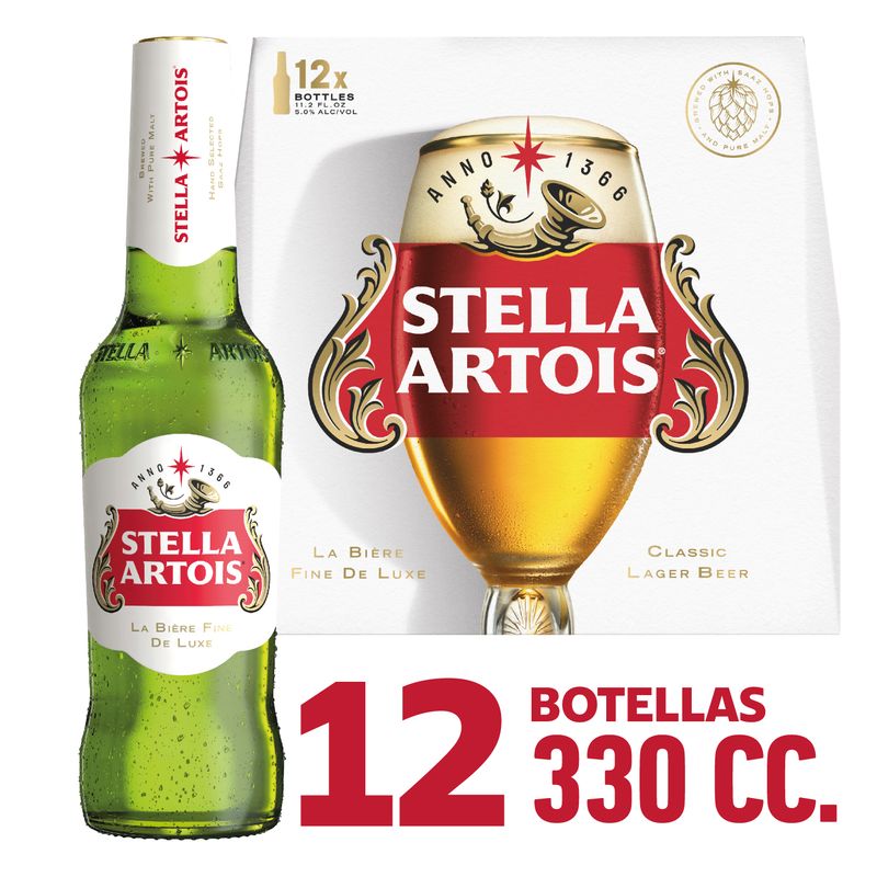 STELLA ARTOIS - Pack Cerveza Stella Artois Rubia 5° Botella 12 x 330 cc