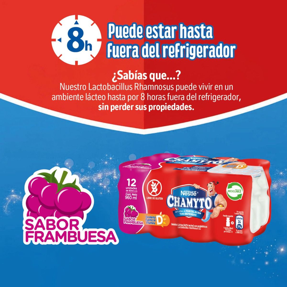CHAMYTO - Pack Probióticos Chamyto Sabor Frambuesa 12 x 80 ml