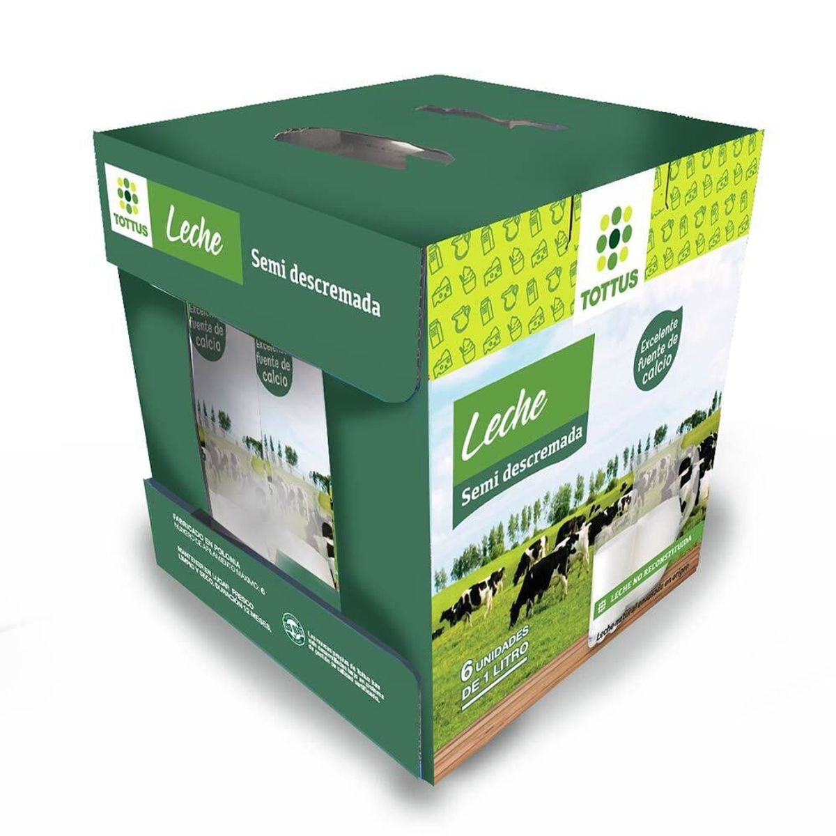 TOTTUS - Pack Leche Semi Descremada Natural Tottus 6 x 1 L