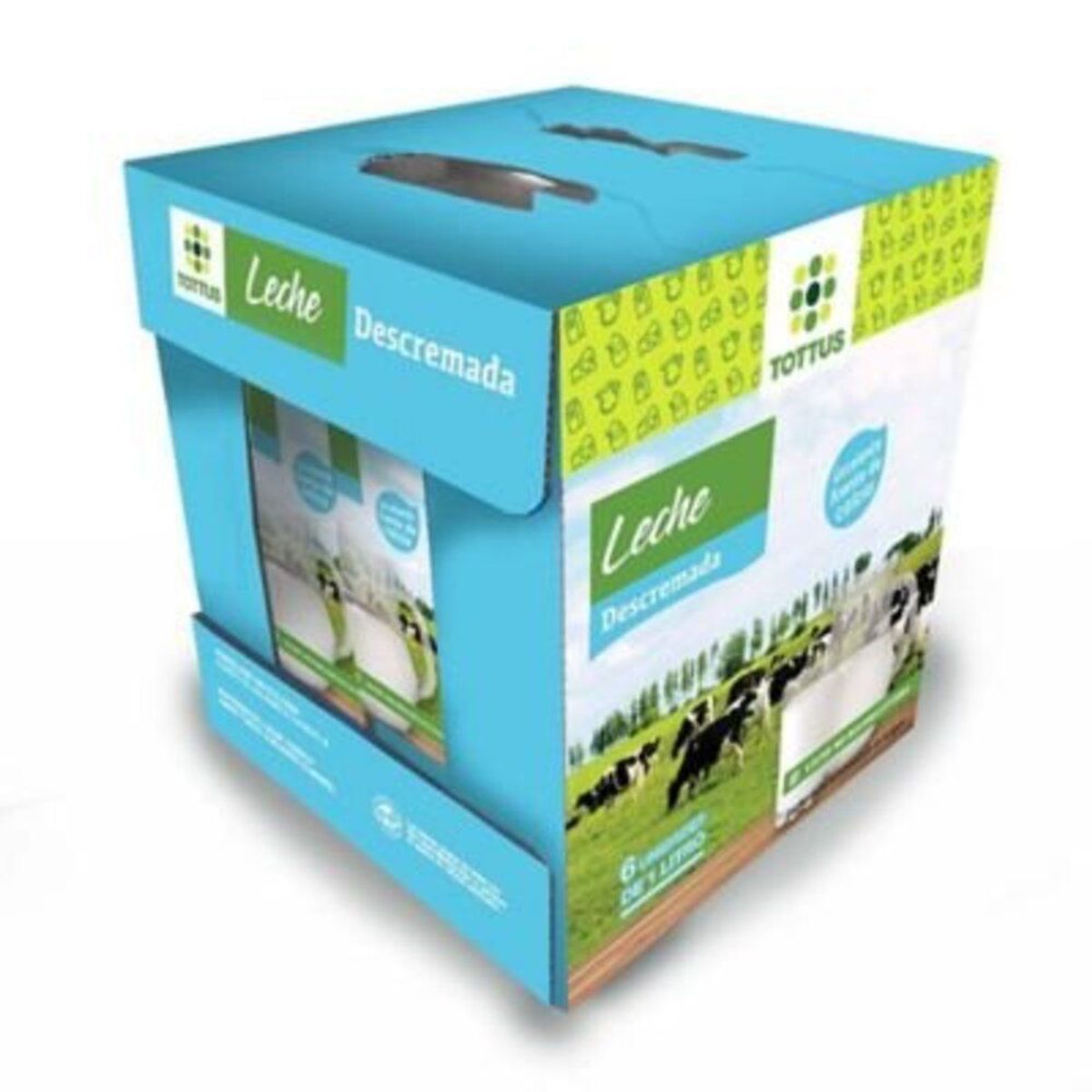 TOTTUS - Pack Leche Descremada Natural Tottus 6 x 1 L